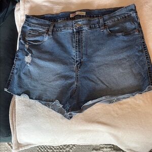 Levi's Blue Relaxed Fit Jean Shorts Frayed Hem